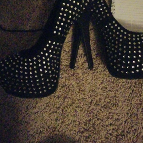 Black RHINESTONES DIAMONDS SHINY sexy 6 INCH HEELS - Picture 8 of 8